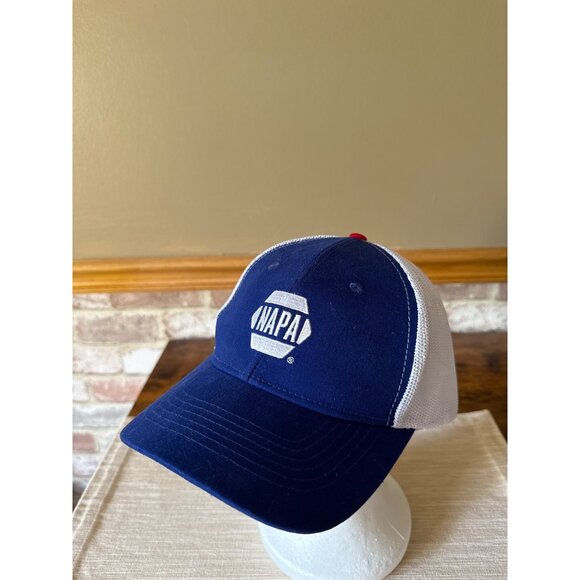 Napa Logo Blue & White Mesh Snapback Cap Amercian Flag - Picture 1 of 15